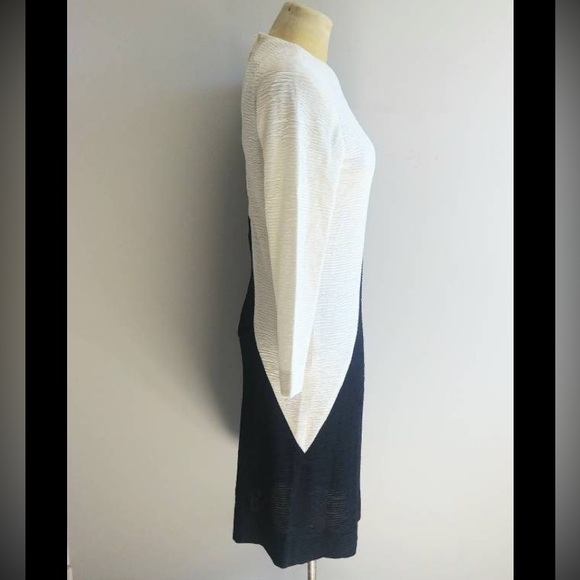 Vintage 1980s Black and White Colorblock Dress Midi Scrunchy Textured Ribbed - Picture 3 of 8